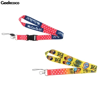 

J1603 Cartoon Women We Can Do It DIY keychains Accessory Mobile Phone USB ID Holder Key Strap Neck lanyard