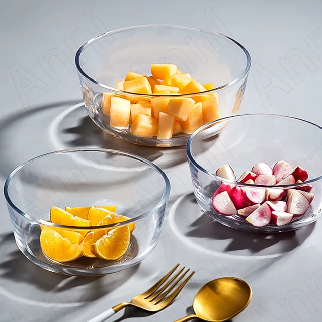 Salad Bowl Heat Resistant Glass Transparent Dessert Bowl Instant Noodle Bowl for Serving Fruit Vegetable Breakfast (Without Lid), Size