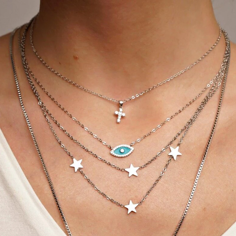 5 цветов милое Очаровательное ожерелье для девочки эмаль красный синий белый