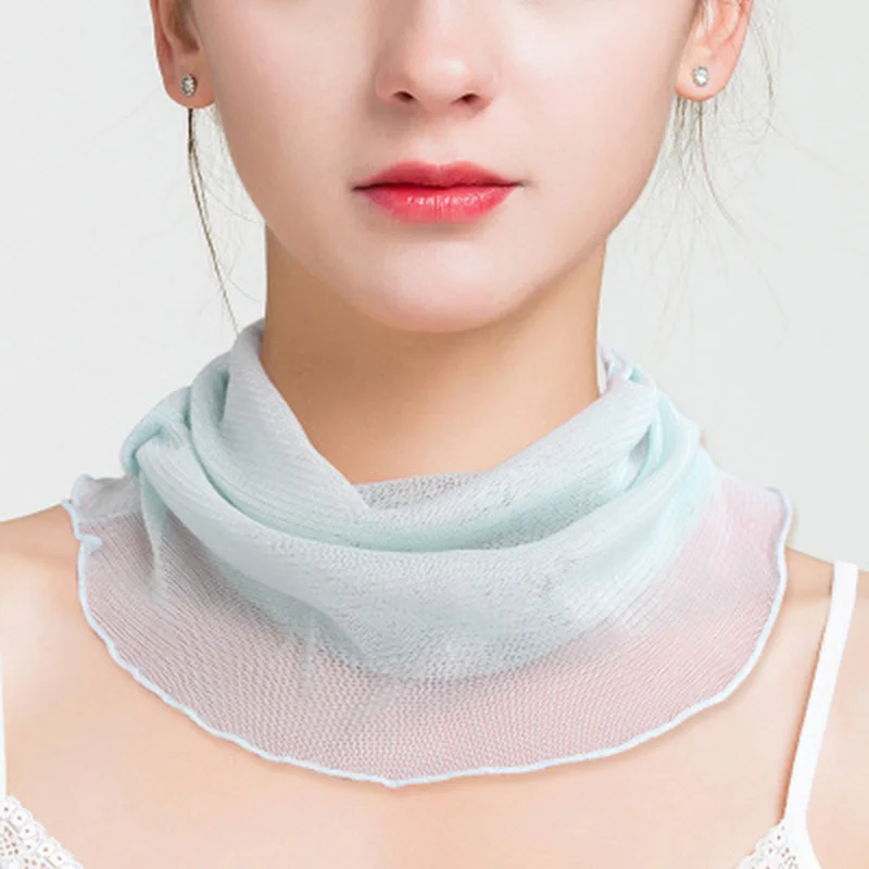 Fashion Female 100% Silk knit False Collar Sun Protection Pullover Summer Solid Color Double Ruffle Elastic Neck Guard Scarf P19