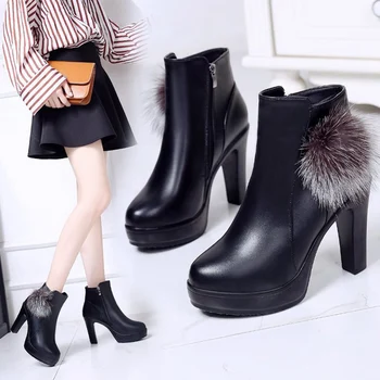 

2019 autumn and winter newest black super high heel boots shoes women waterproof platform stiletto daily outdoor pointed boots