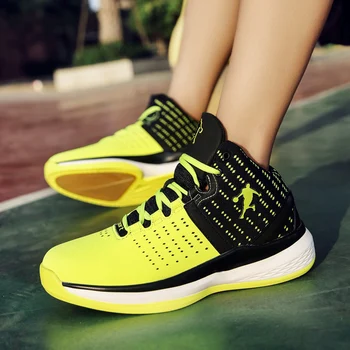 

Men Basketball Shoes Leather Green Gray Women Training Sneakers Lace Up High Top Male Female Sports Basketball Shoes Big Size