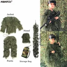 Детский костюм CS Bionic Grass Ghillie, камуфляжный костюм с капюшоном, винтовка джунглей, штаны, куртка, снайперский комплект