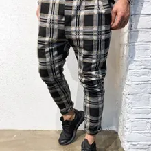 Мужские повседневные спортивные брюки, облегающие клетчатые брюки, беговые Беговые брюки для мужчин, спортивные штаны, Комбинезоны