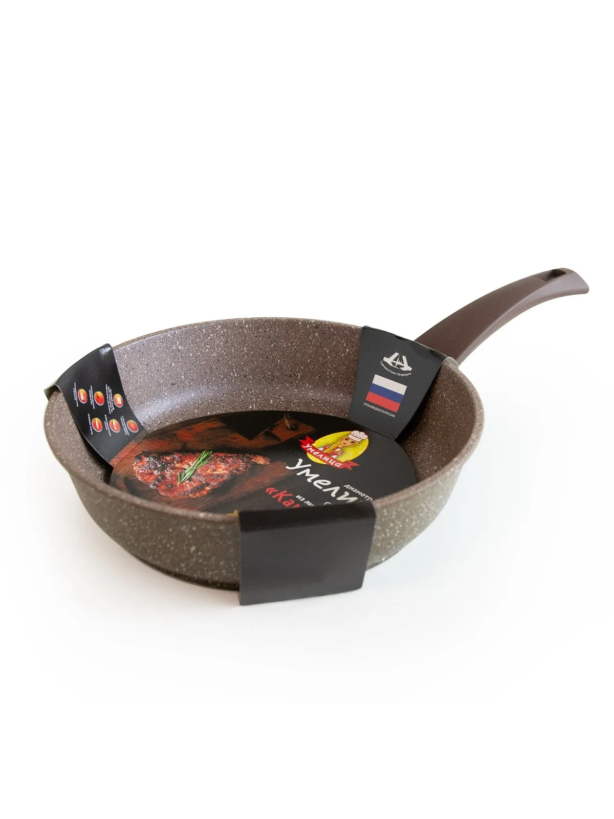 Cast grill frying pan VARI &quotUmelitsa Stone&quot D26cm with non-stick coating bottom thickness 6mm tableware kitchen cookware wok | Дом и