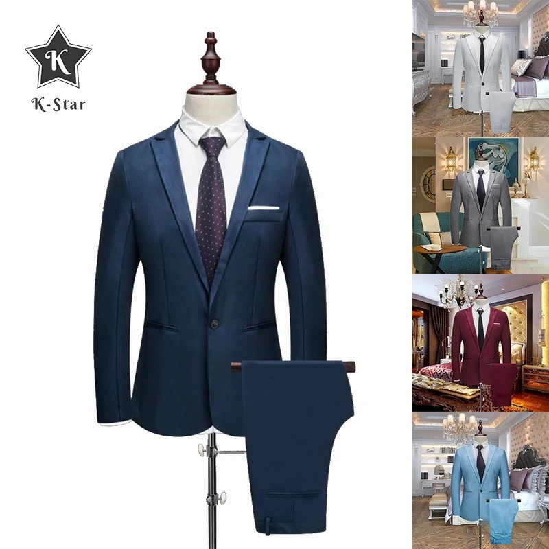 

K-Star New Male Wedding Prom Suit Green Slim Fit Tuxedo Men Formal Business Work Wear Suits 2Pcs Set (Jacket+Pants)