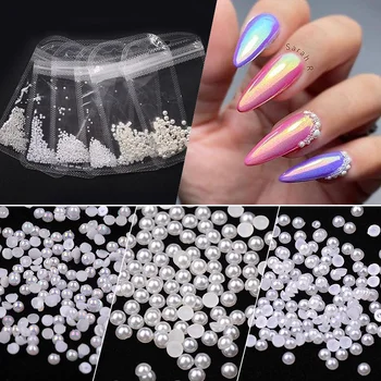 

100Pcs/200Pcs 3D Nail Art Decorations Colorful Mixed Size Pearly Flat Back Beads Pearls Rhinestones Nails Accessories