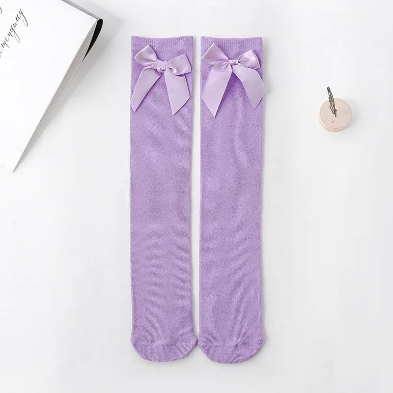 Children's high-sock Girl Knee long Bow socks Straight without heel bows before and after wearing piles of socks 2 To 12 Year
