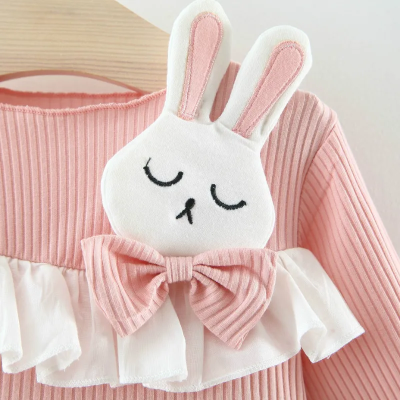 Платье на день рождения для маленьких детей Одежда для новорожденных девочек с кроликом из вуали осенние праздничные платья с длинными рукавами для маленьких девочек