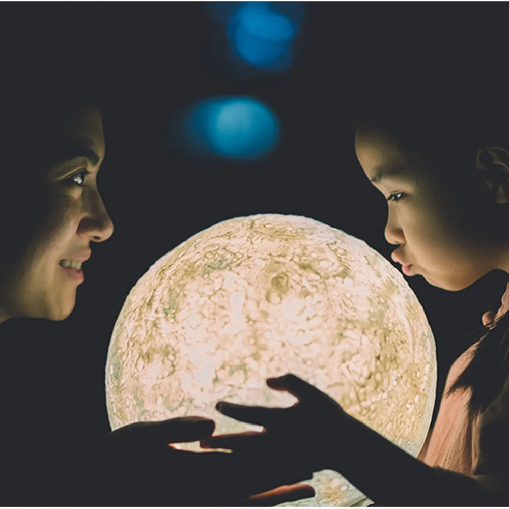 3D Printing Galaxy Moon Light LED Night Light USB Creative Rechargeable Touch Home Decoration Globe BedroomChildren Lover Gift