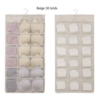 

Pockets Storage Hanging Bag Underwear Wardrobe Bedroom Wall Storage Beige Double-sided Hanging Storage Bag