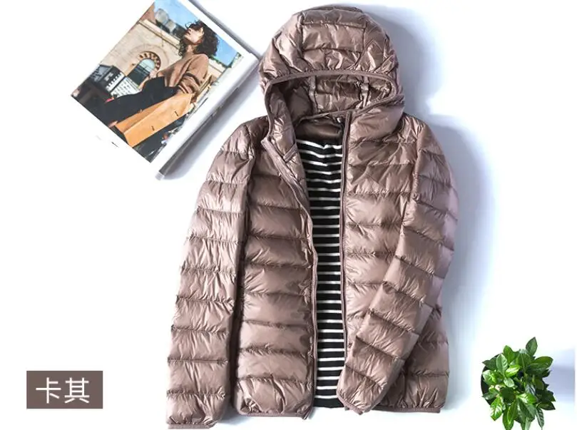 Fino para Baixo Jaqueta de Pato Branco para Baixo Cabolsas com Capuz Quente para Baixo Outono Inverno Mulheres Ultraleve Feminino Cabolsa Parka Portátil Outwear 10 High Quality Moda Feminina