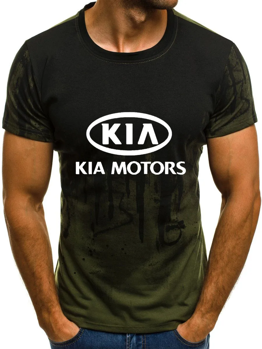 Мужская футболка с коротким рукавом с логотипом автомобиля KIA, летняя повседневная хлопковая Футболка с градиентом, модная футболка в стиле хип-хоп Harajuku, Мужская брендовая футболка