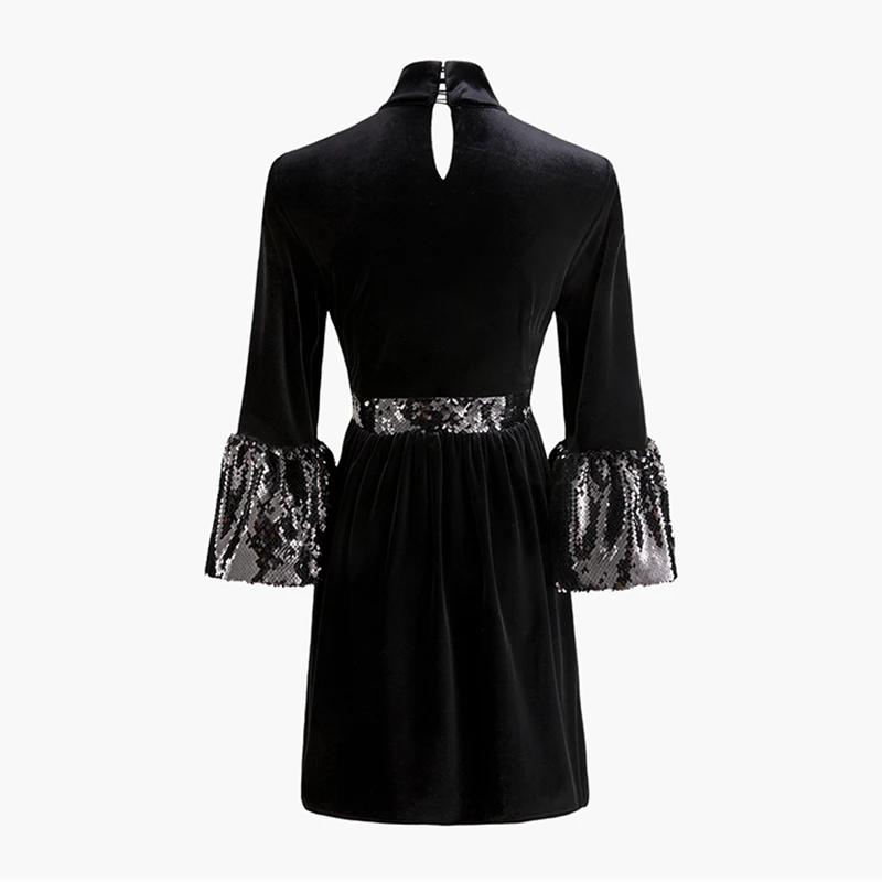 HIGH STREET Новая мода дизайнерское подиумное Платье женское блестящее бархатное платье с расклешенными рукавами и блестками