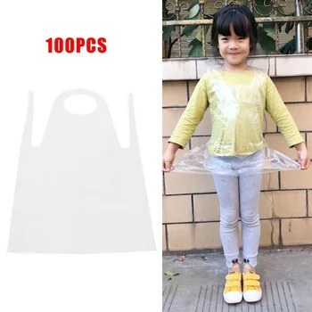 

Cooking Disposable Apron Oil Proof Plastic Aprons Waterproof For Kids Transparent With Adjustable Waist Tie 100Pcs