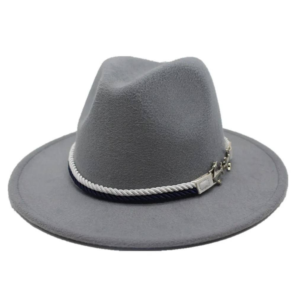 Light Gray Для мужчин Для женщин модная шляпа в стиле винтаж шапка шерстяная мягкая фетровая шляпа широкая шляпа Панама джазовая, Шляпа Чародей Размеры окружности головы 56-58 см - Цвет: Light Gray