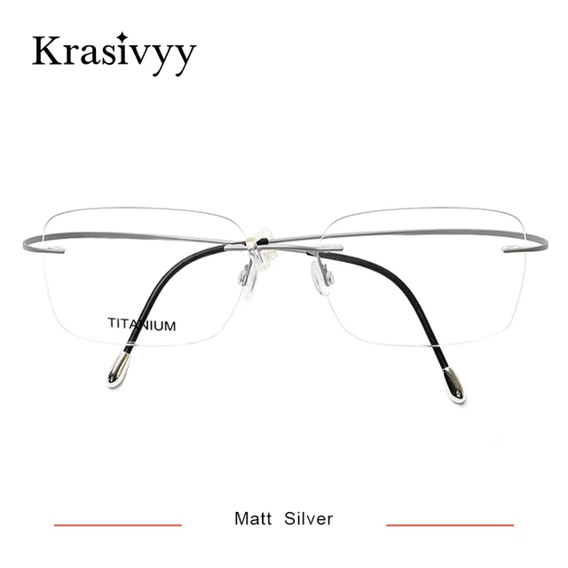 Krasivyy Pure Titanium Rimless Glasses Frame Men Prescription Eyeglasses Germany Women Myopia Optical Frame Screwless Eyewear Matt Silver