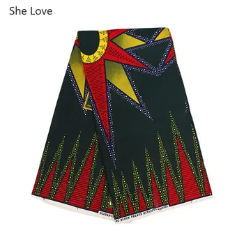 

She Love 100% African Ankara Real Wax Fabric Polyester Sunflower Prints Wedding Dress Fabric For Women Party Diy Home Decoration