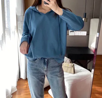 

Women Hoodie 2020 Early Spring New Bright Western Style Four Color Washed Knitted Cotton Hoodie