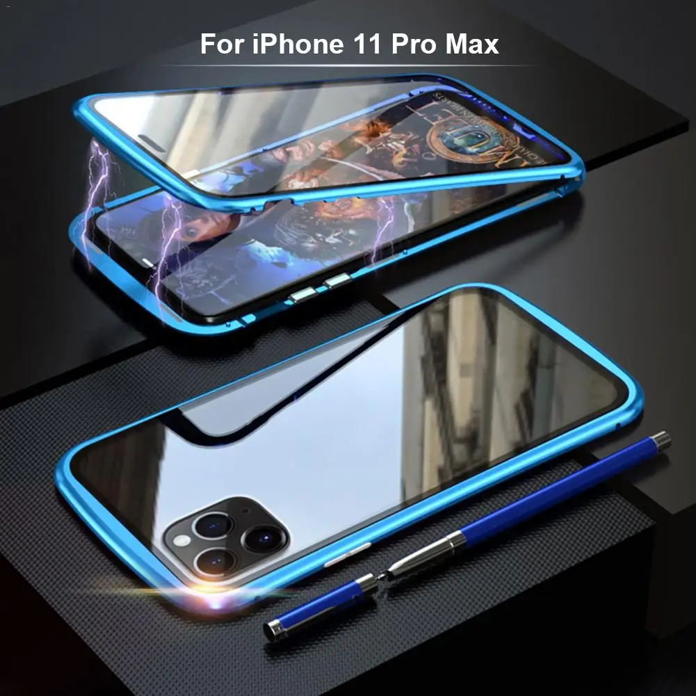 Магнитный адсорбционный Чехол для мобильного телефона IPhone 11 Pro Max металлическая рамка двойное закаленное стекло покрытие магнитное притяжение