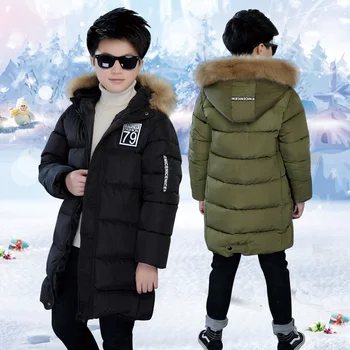 

Baby boy clothing winter coat big fur collar hooded down jacket cotton coat thickened middle long letter cotton coat boy warm