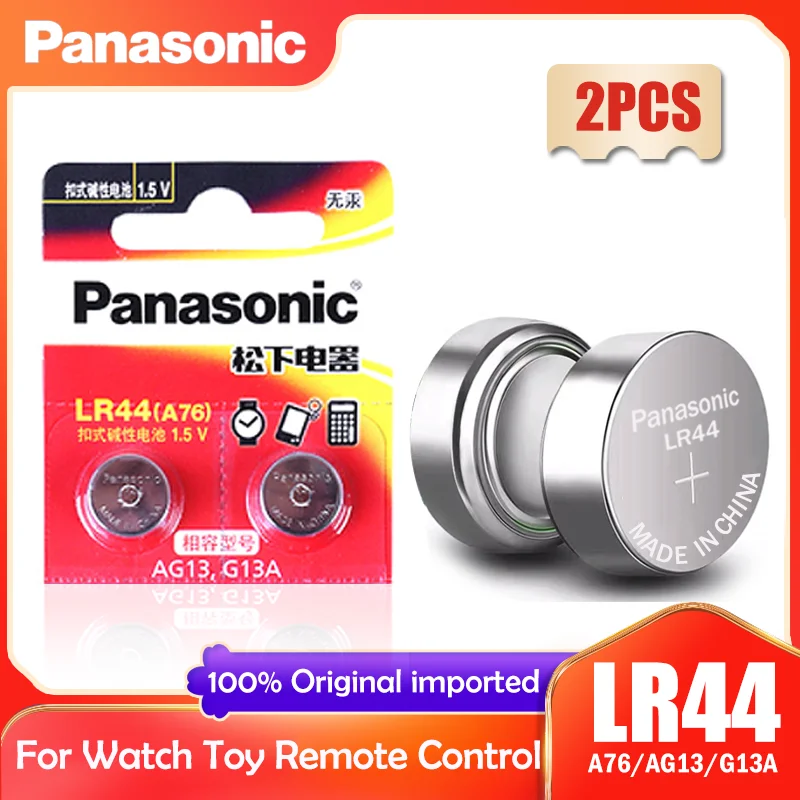 Panasonic-pilas de botón para reloj de juguete, LR44 LR 44 A76 AG13 1,5 V, G13A LR44 LR1154 SR1154 357A SR44 SR44SW SR44W GP76, 2 uds.