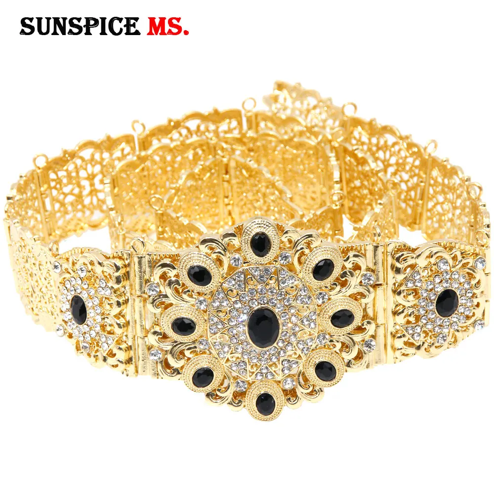 SUNSPICE-MS, золотой цвет, марокканский кафтан, металлический пояс для женщин, этнические Свадебные украшения для тела, красный, зеленый и черный пояс с кристаллами