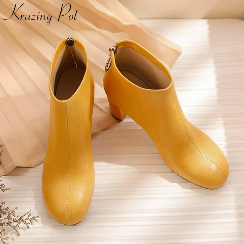 

krazing pot soft sheep leather sweet beauty lady round toe high heels simple style Zipper dating winter fashion ankle boots L78