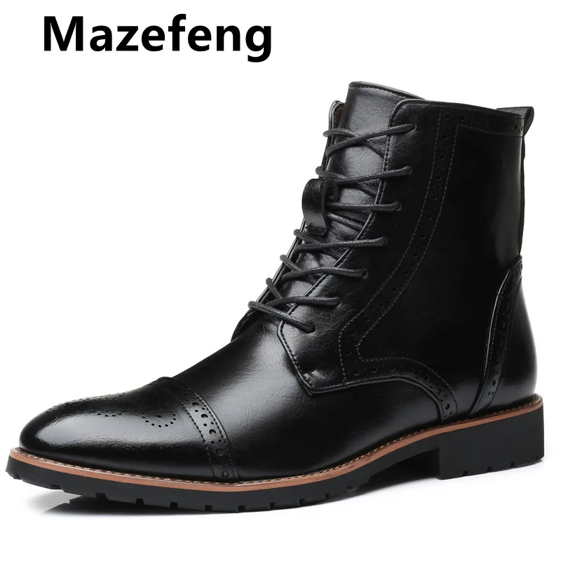 

Winter Men Boots PU Outdoor Carving Ankle Boots Male Lace Up Anti-slip Booties British Martin Boots Plus Size Zapatos De Hombre