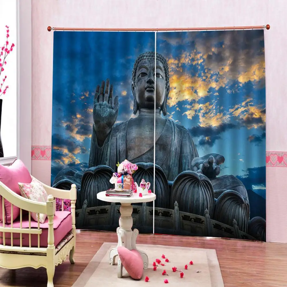 3D Print Zen Buddha Stone Carving Window Curtain Storm Clouds Living room bedroom Curtains For Home Indoor Decor | Дом и сад