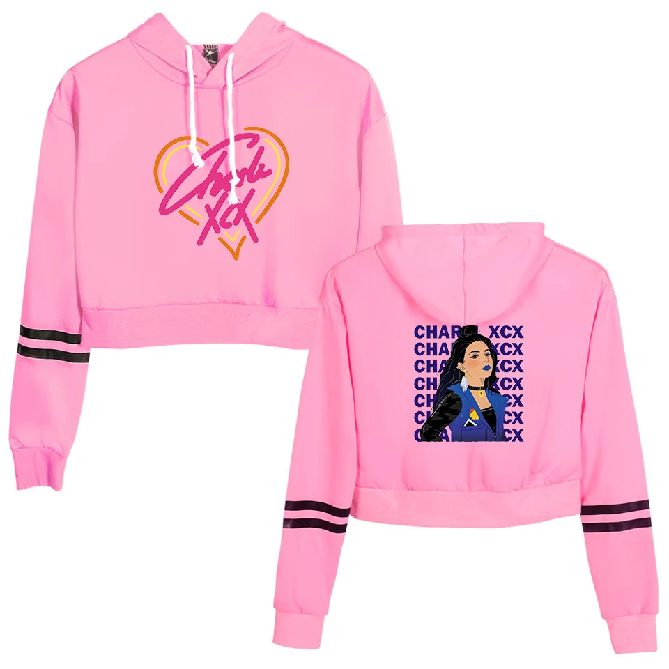 Горячая Повседневная Популярная мода Charli XCX укороченный топ толстовки новые женские толстовки с капюшоном Charli XCX модные уличные розовые толстовки
