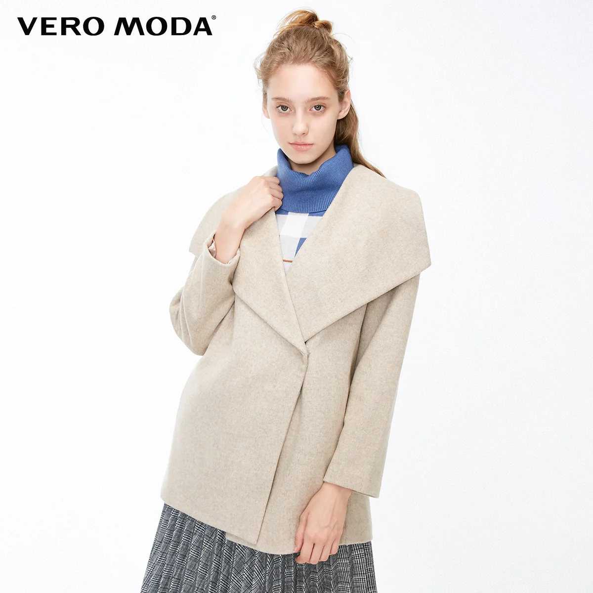 Mushroom cream mel. Vero Moda женское осеннее 61.3% шерстяное свободное шерстяное пальто с лацканами | 318327558 - Цвет: Mushroom cream mel.