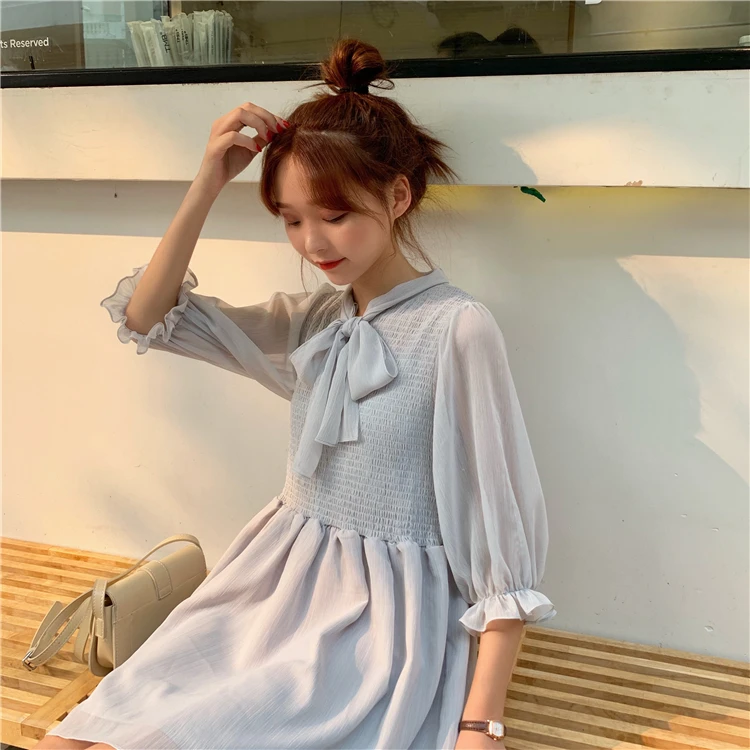 Для женщин милые платья Chic Ins Kawaii Ulzzang Повседневное свободные галстук-бабочка с любовью; милое детское платье; Панк-Одежда Harajuku для Для женщин