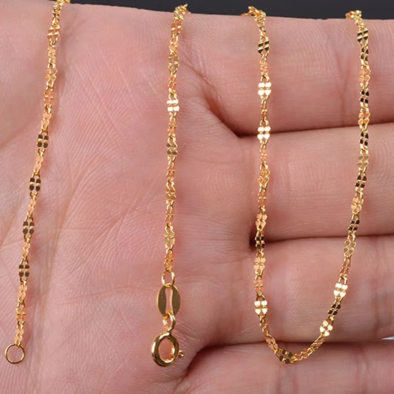 de oro amarillo de 18K auténtico para mujer, sello Au750, cadena de trébol de la suerte, regalo de 18 ", 1.7mmW, 1-1,5g - AliExpress Joyería y accesorios