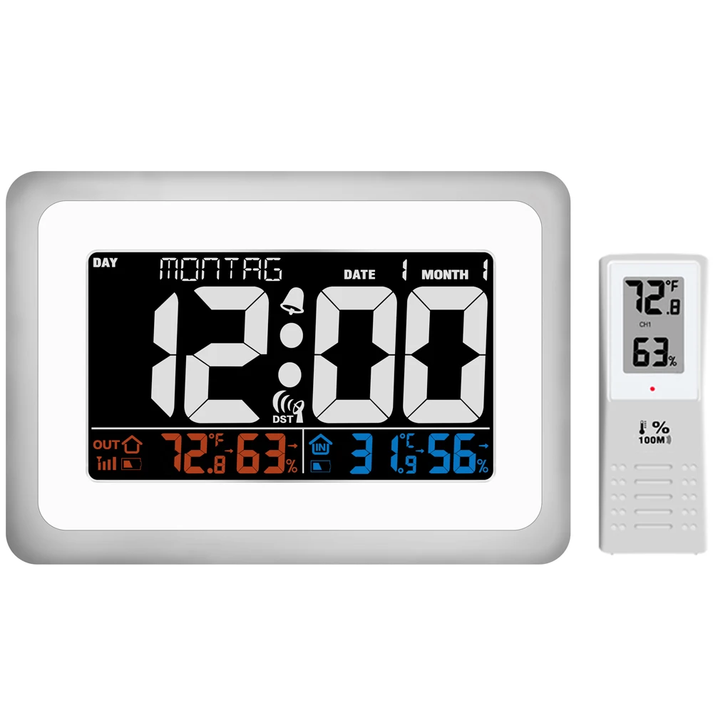 

Digital Wireless Weather Station Alarm Clock Indoor Outdoor Temperature Thermometer Humidity Hygrometer Sound-Control Backlight