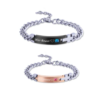 

AILIN Personalized Engraved Cross Couple's Bracelets Stainless Steel Bracelet Women Men Jewelry