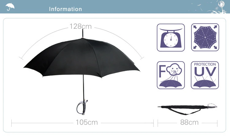 Творческий длинный зонтик, ветрозащитный самурайский японский ниндзя зонтик меч как солнце дождь в прямой линии ручной зонтик