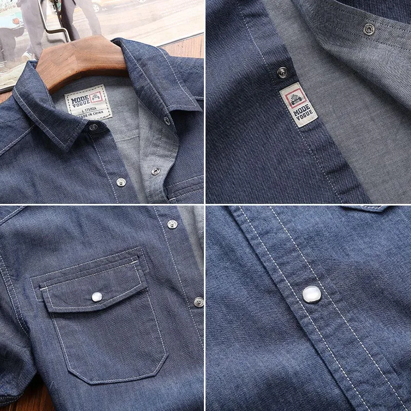 Бренд Tide-одежда мужские повседневные рубашки с коротким рукавом тонкая летняя хлопковая рубашка синего цвета