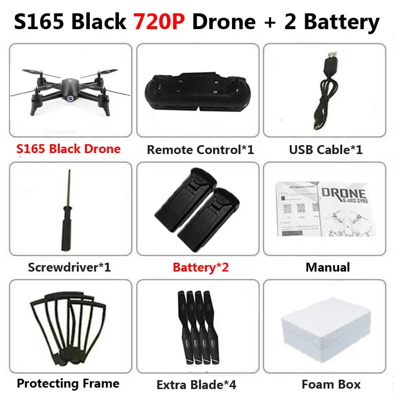 Профессиональный складной Дрон S165 с двойной камерой 4K HD WiFi FPV широкоугольный оптический поток RC Квадрокоптер Вертолет игрушки VS SG106 - Цвет: Black 720P 2B Foam