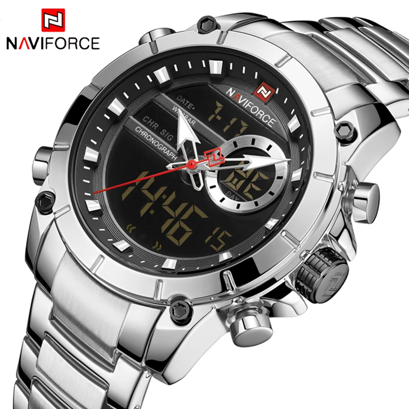NAVIFORCE мужские часы Топ люксовый бренд спортивные мужские военные часы военные полностью стальные водонепроницаемые кварцевые цифровые часы Relogio M