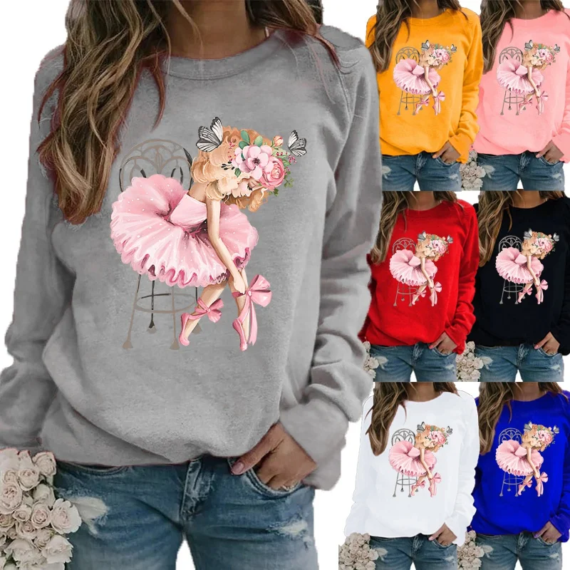 

Осенне-зимний модный свитер с принтом, женская футболка с длинным рукавом и графическим принтом, пуловер с круглым вырезом, свободные повседневные топы