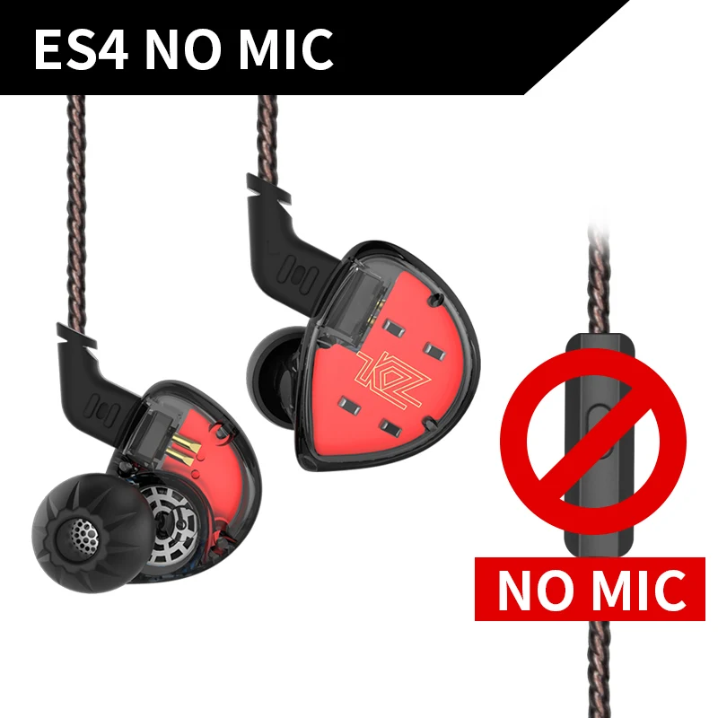 Black no mic KZ ES4 1BA+ DD наушники в ухо гибридная гарнитура HIFI бас наушники для KZ ZST ZSN ZS10 PRO ZSX ZS5 ZS6 AS10 CCA C10 C12 C16 - Цвет: Black no mic