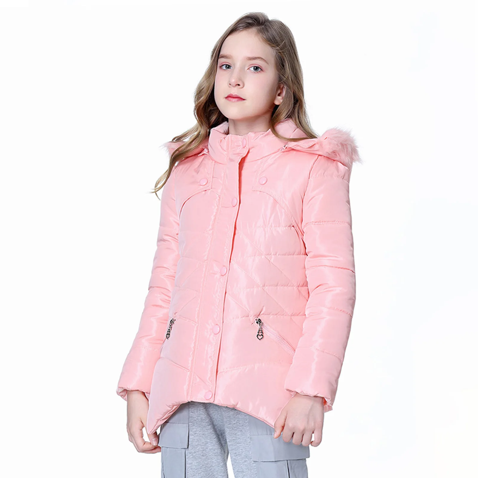 Girls Warm Jacket,Thick Cotton-Padded Coat,Fur Hoodies Kids Clothes,Waterproof Windproof Winter Children's Outerwear for 3-12Y - 3