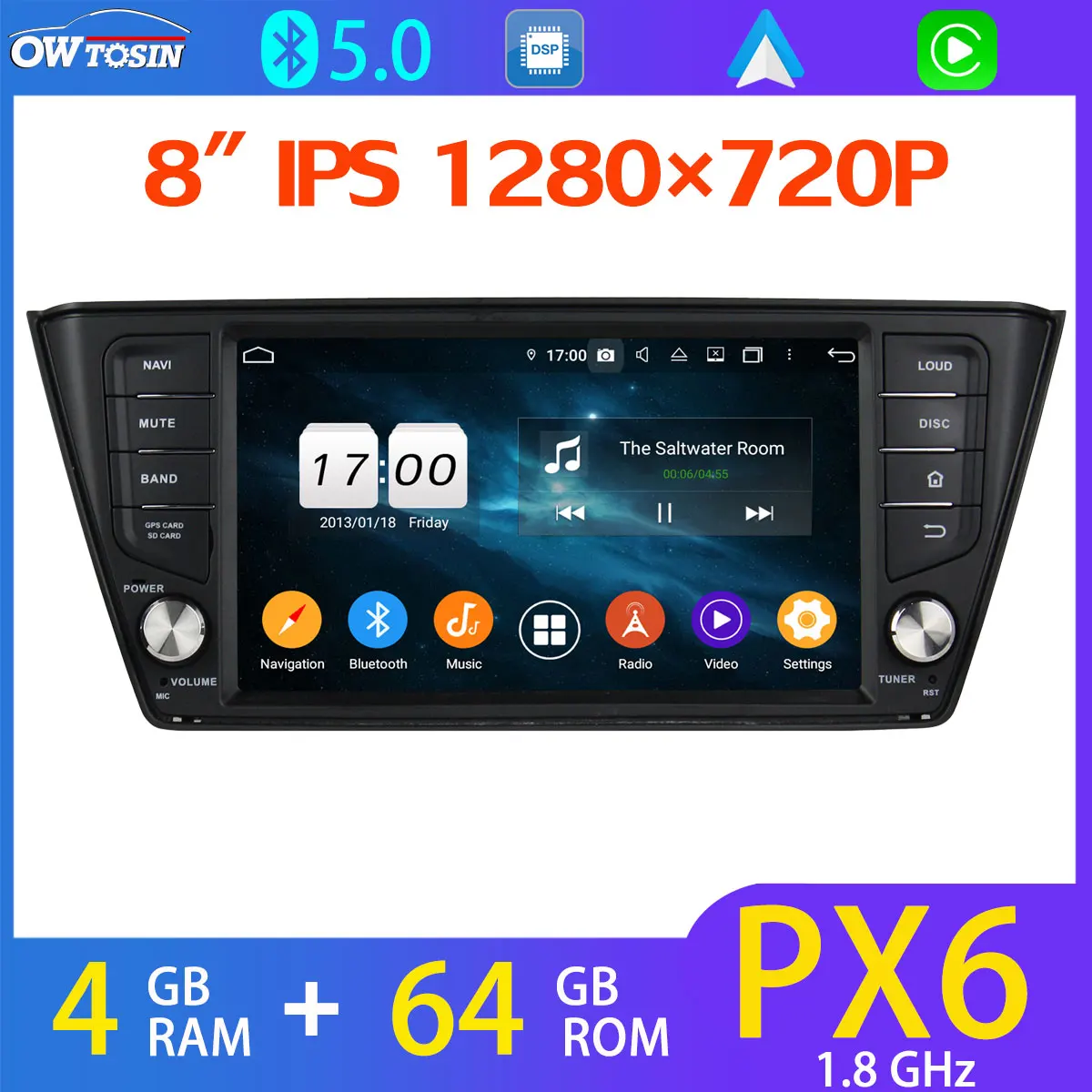 Автомобильный GPS-навигатор 8 дюймов IPS 1280*720P PX6 4 + 64 ГБ для Skoda Fabia MK3 Bluetooth 5 0 Tethering Carplay