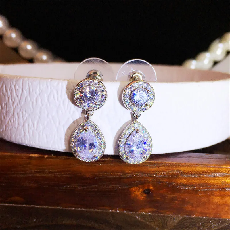 Роскошные женские круглые овальные серьги-гвоздики из стерлингового серебра 925 пробы белые циркониевые серьги винтажные свадебные серьги для женщин
