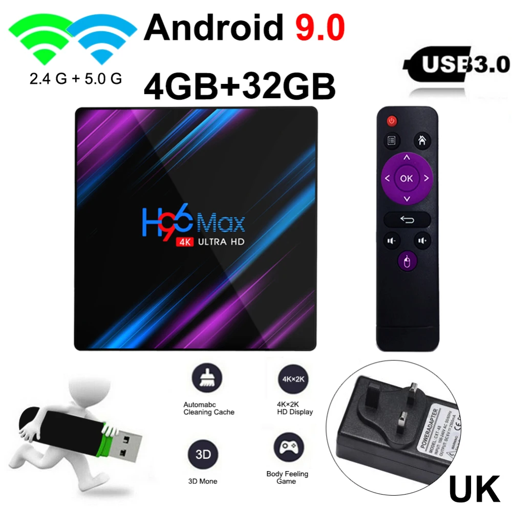 H96 MAX 4GB 64GB Android 9,0 tv Box 4K HD Смарт-сетевой медиаплеер - Цвет: As Shown