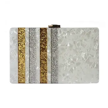 

WoMan Acrylic Patchwork Evening Bag Party Striped Purse Clutch Bridal Handbag