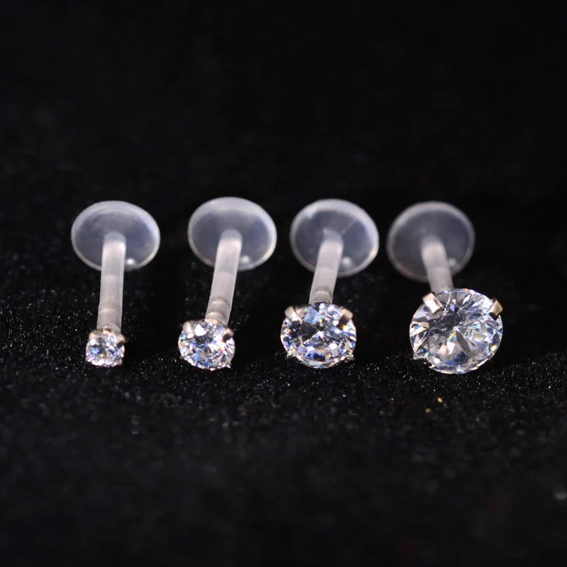 2Pcs Rainbow Clear AB Zircon Bioplast Labret Monroe Lip Stud Ear Cartiliage Tragus Helix Piercing stud Ring 16g Body Jewelry - Image 4