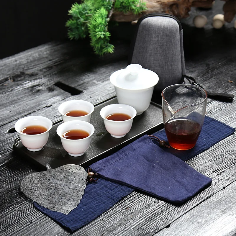 Керамическая Gaiwan, чайная чашка для китайского кунг-фу, дорожный чайный набор, посуда для напитков с сумкой для путешествий, B33 - Цвет: 07