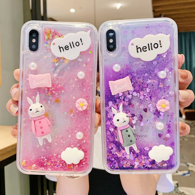 

For iphone XS max XR X Cute Rabbit candy Sweet Dynamic Bling Glitter Liquid Quicksand Phone Case For iPhone 8 8plus 6 6S 7 plus